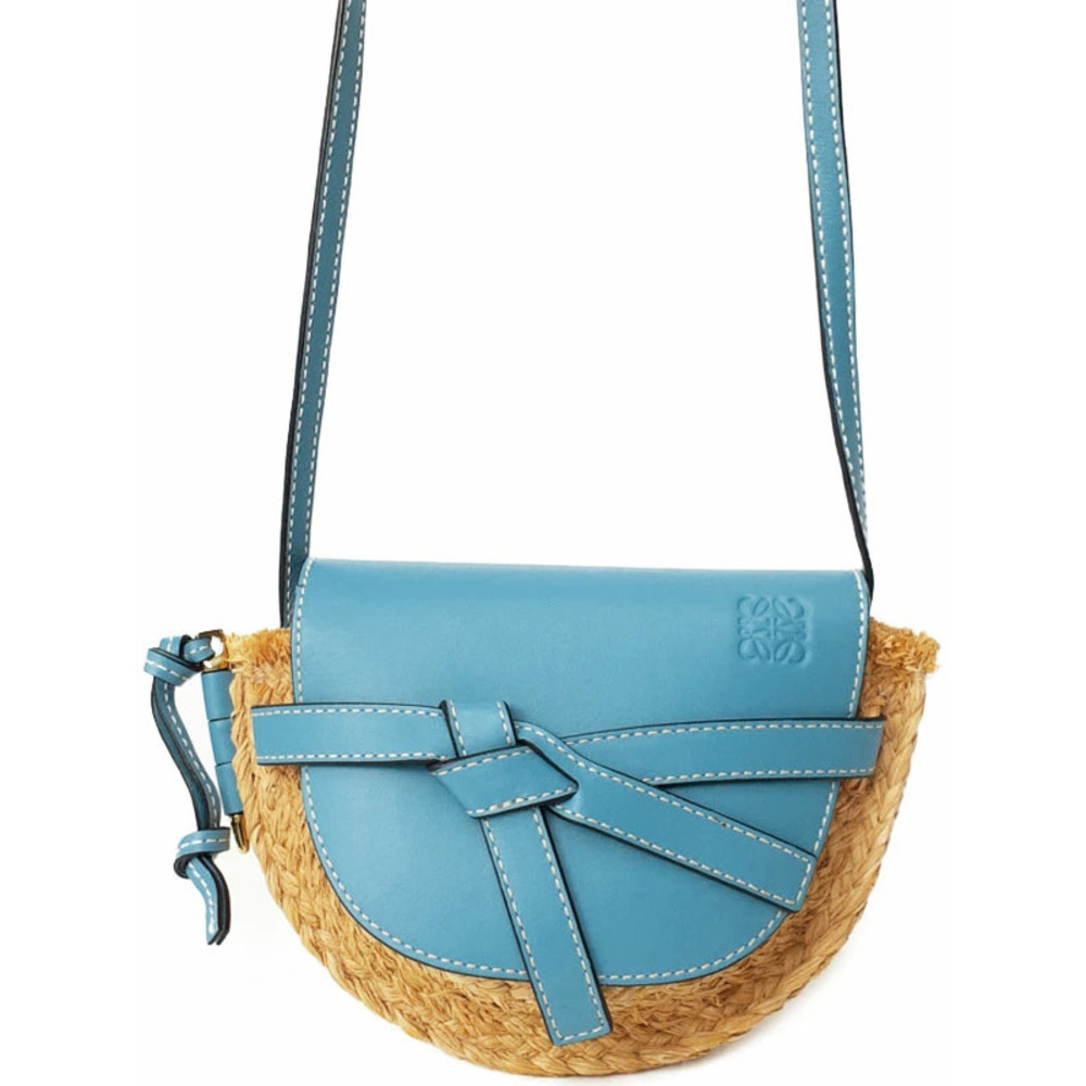 Loewe Gate Dual Shoulder bag calfskin leather raffia Blue